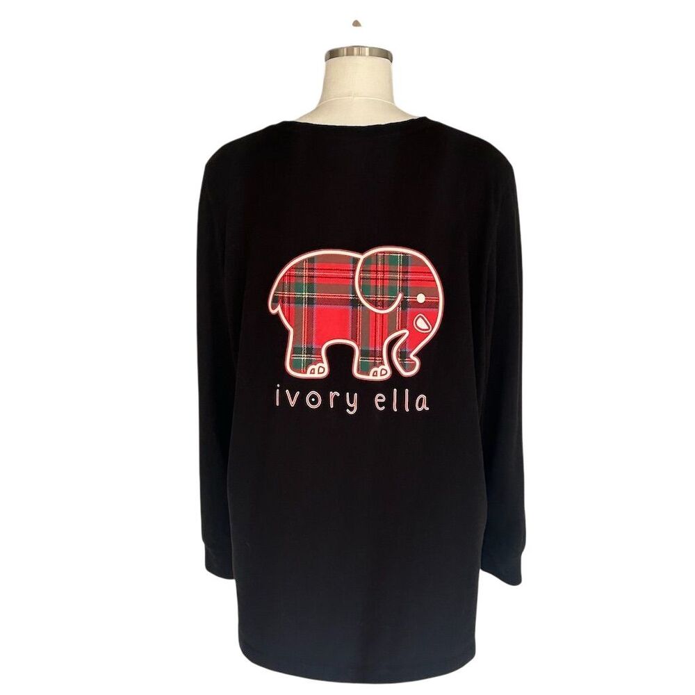 Ivory Ella Women's XL Black Long Sleeve T-Shirt Plaid Elephant Logo